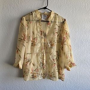 Floral Lace Button Down Shirt - Cream